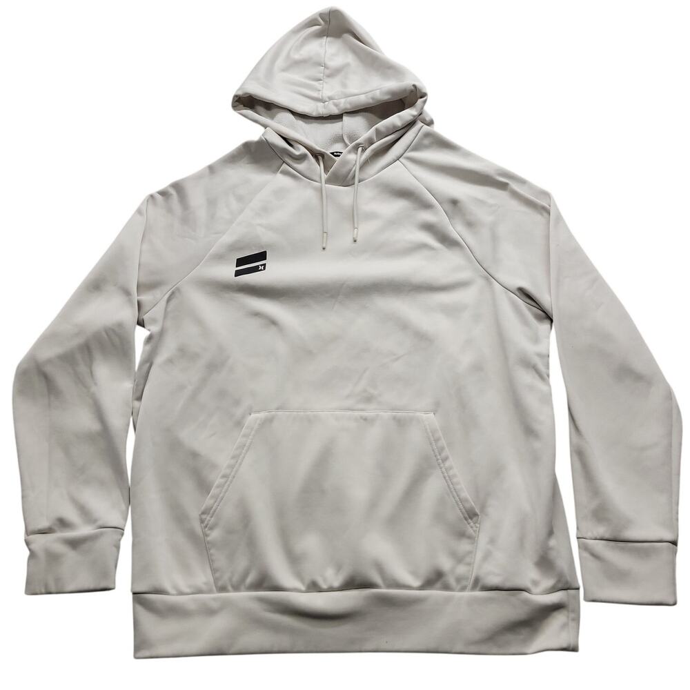 Hurley Mens XL Pullover Hoodie White Cream Fleece Lined Athletic Sweatshirt